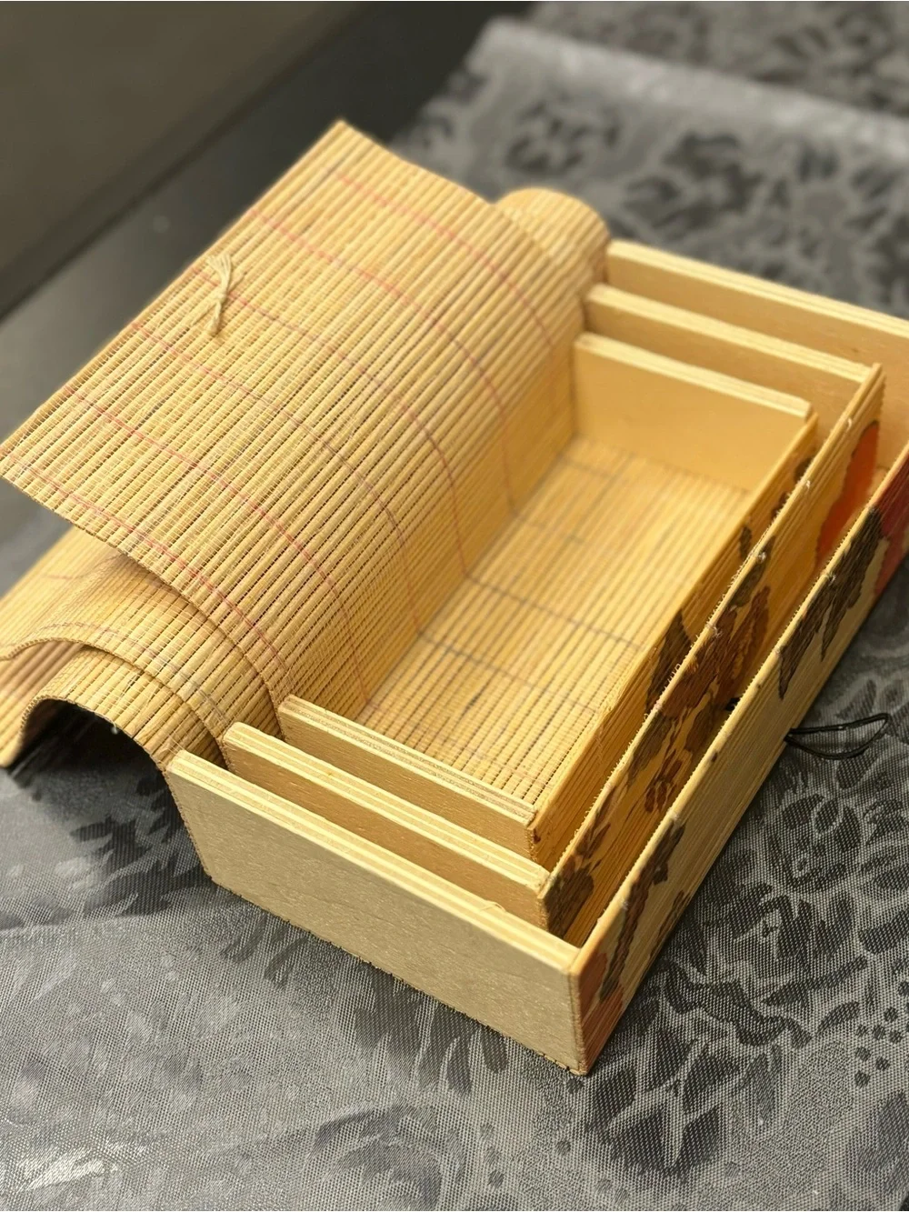 Floral Bamboo Stacked Storage Boxes from India